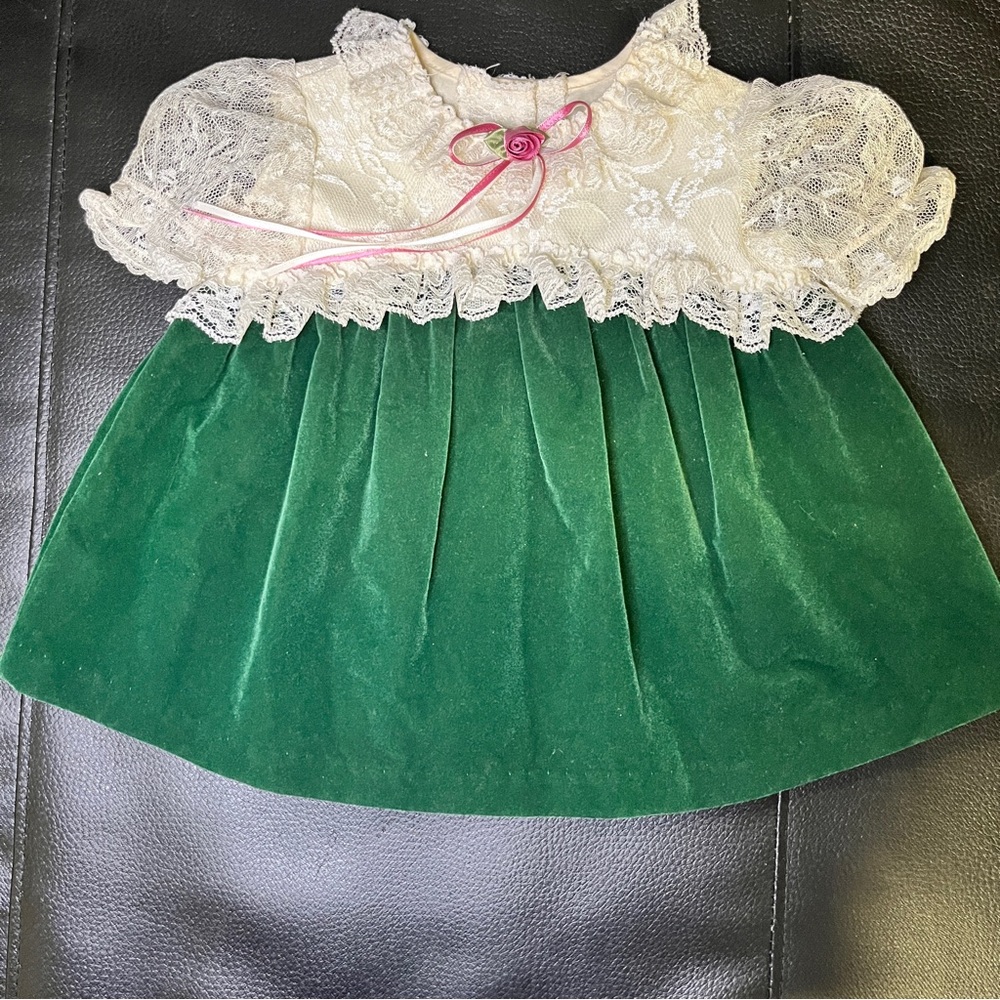 Vintage Baby Girl Formal Dress 6-9M | Floral Lace Velvet | Cottagecore Unique